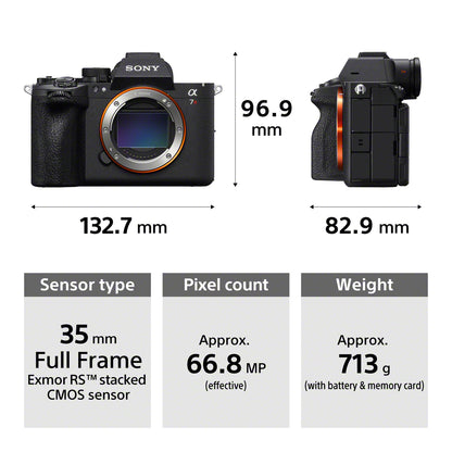 Sony camera with specifications displayed on a white background