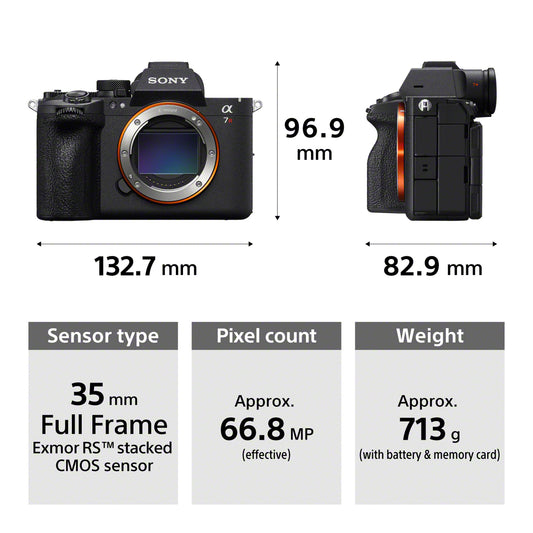 Sony camera with specifications displayed on a white background