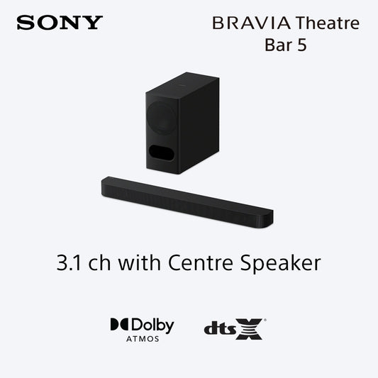 Sony Bravia Theatre Bar 5, 3.1ch Soundbar with powerful wireless subwoofer with Dolby Atmos®/DTS:X®, 2026 Model